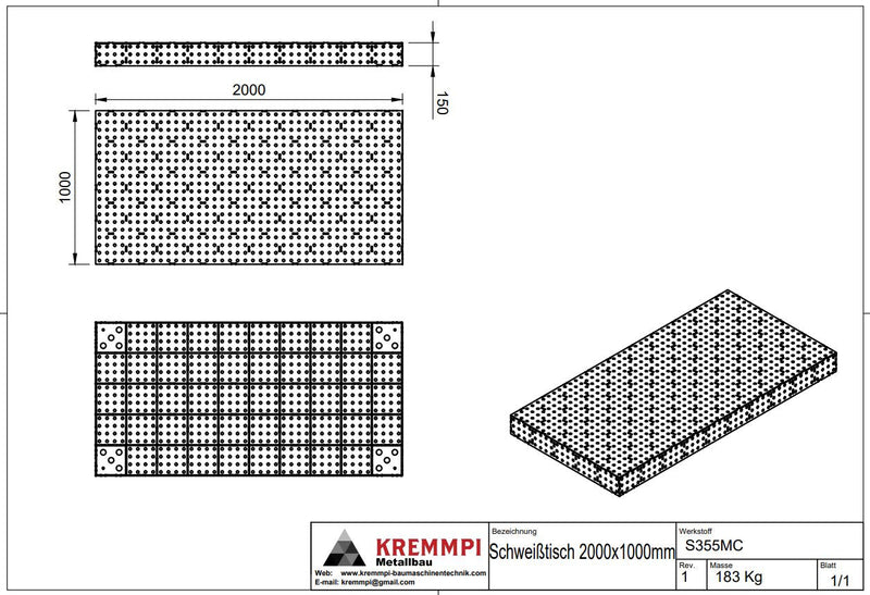 Schweißtisch Lochtisch Bausatz 2000x1000x150mm