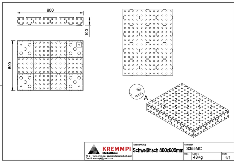 Schweißtisch Lochtisch Bausatz 800x600x100mm